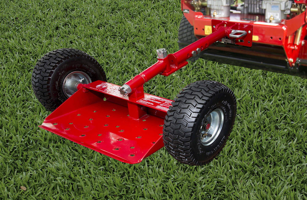 Jungle Jim's Jungle Wheels mounts easily onto compatible mowers for quick setup.