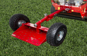 Jungle Jim's Jungle Wheels mounts easily onto compatible mowers for quick setup.