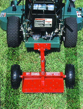 Jungle Jim's Jungle Wheels rear-angle demonstrates stability and even cuts behind the mower.