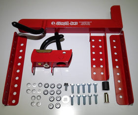 Jungle Jim's Mower Trimmer Rack installed on a heavy-duty mower frame