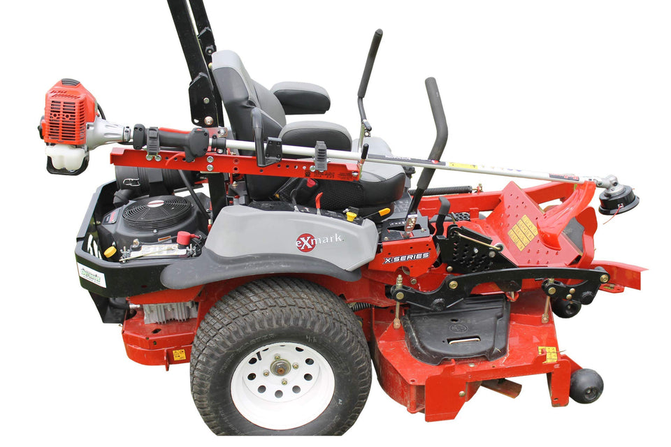 Jungle Jim’s ZTR-TR trimmer rack mounted on a 1-2 inch ROPS for quick access