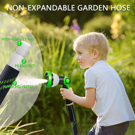 Junredy garden hose 25ft no-kink design prevents tangles while watering.
