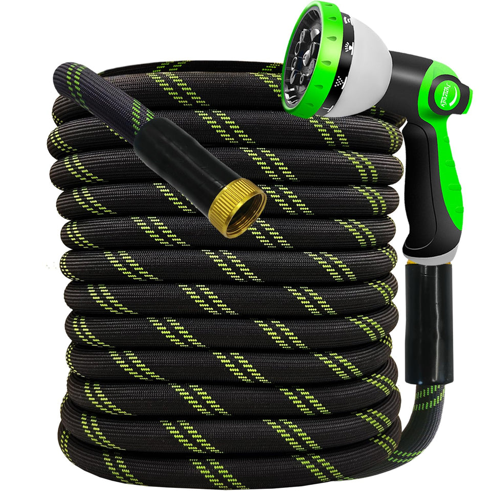 Junredy garden hose 50ft extended shot showing reach and durability with minimal leaks