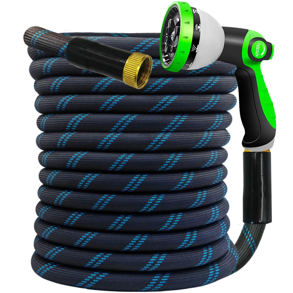 Junredy garden hose 50ft ready for efficient lawn watering and car cleaning.