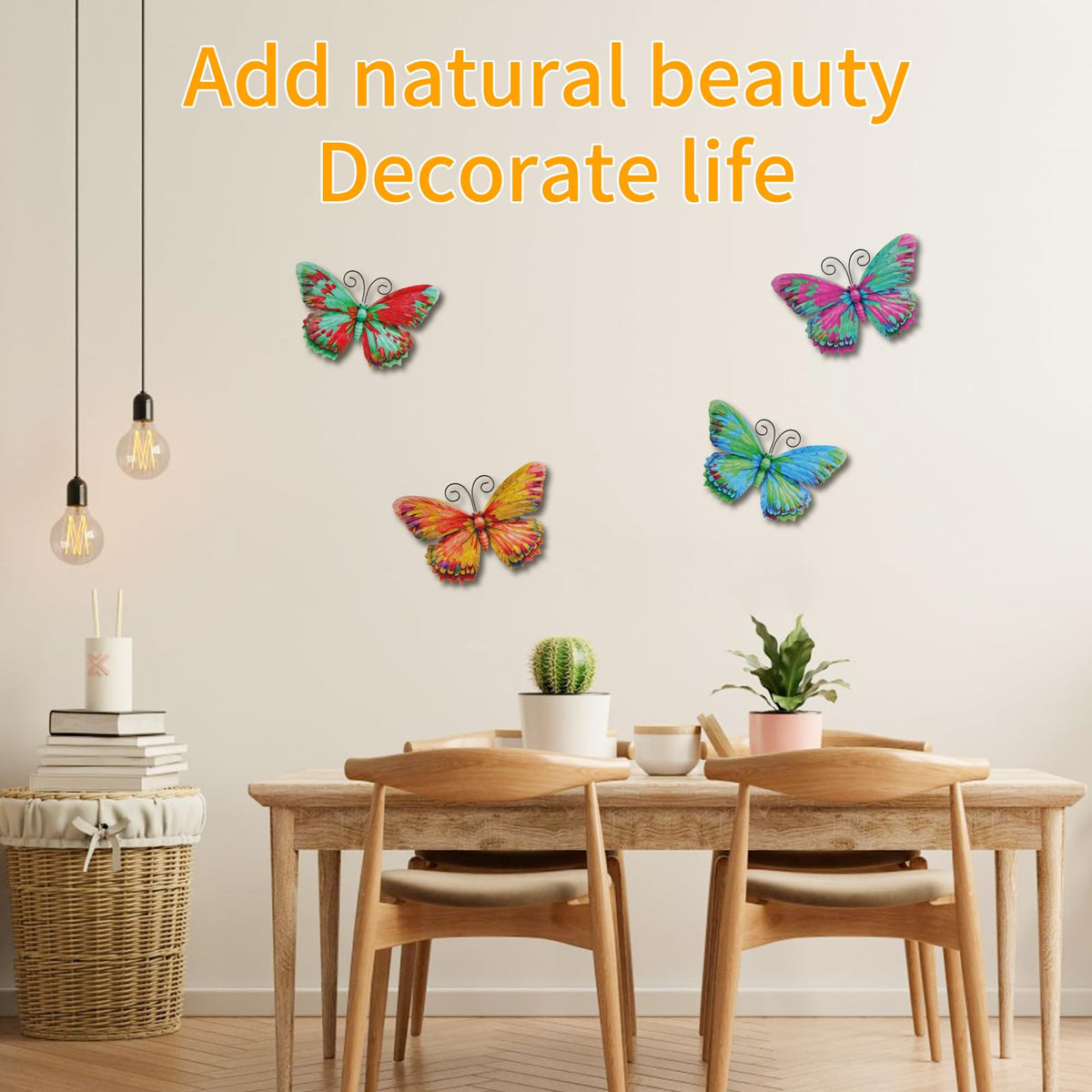 Junware butterfly wall art closeup shows hand-painted wind-dance details.