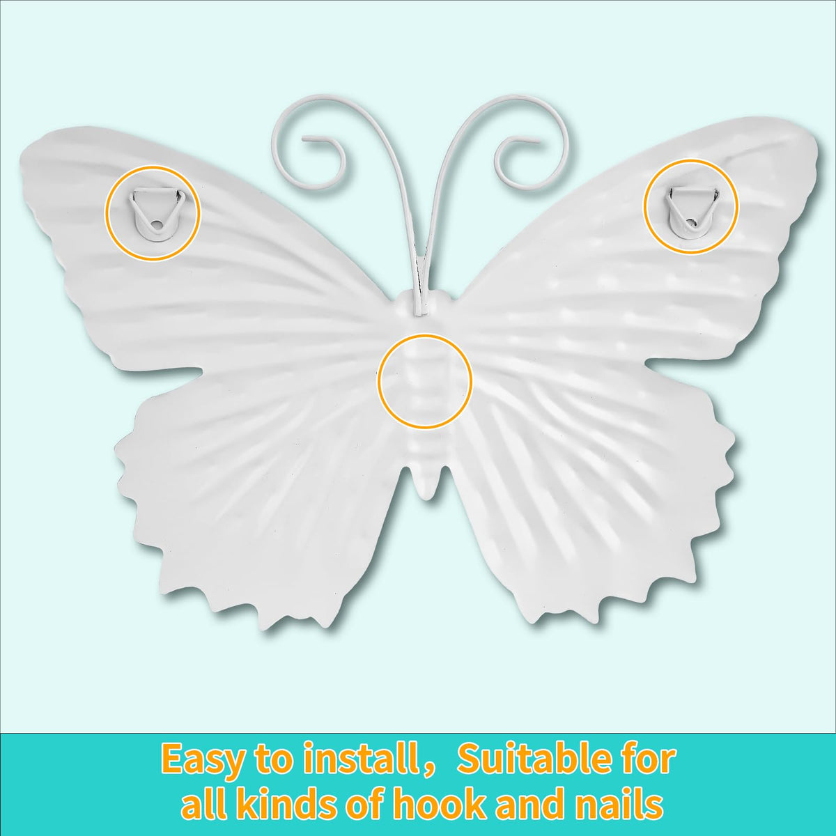 Junware butterfly wall hanging easily installs on trees.
