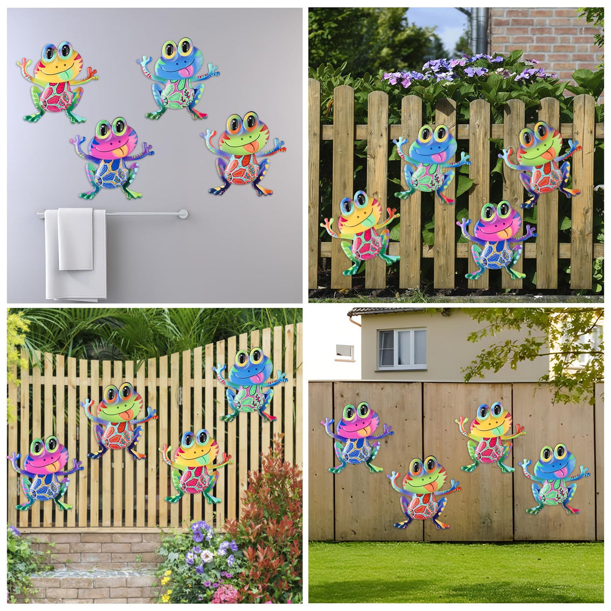 Junware metal frog spot-pattern wall decor showcases unique colors for garden focal points.