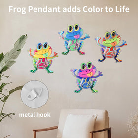Junware four colorful frogs brighten porches, fences, or indoor walls.