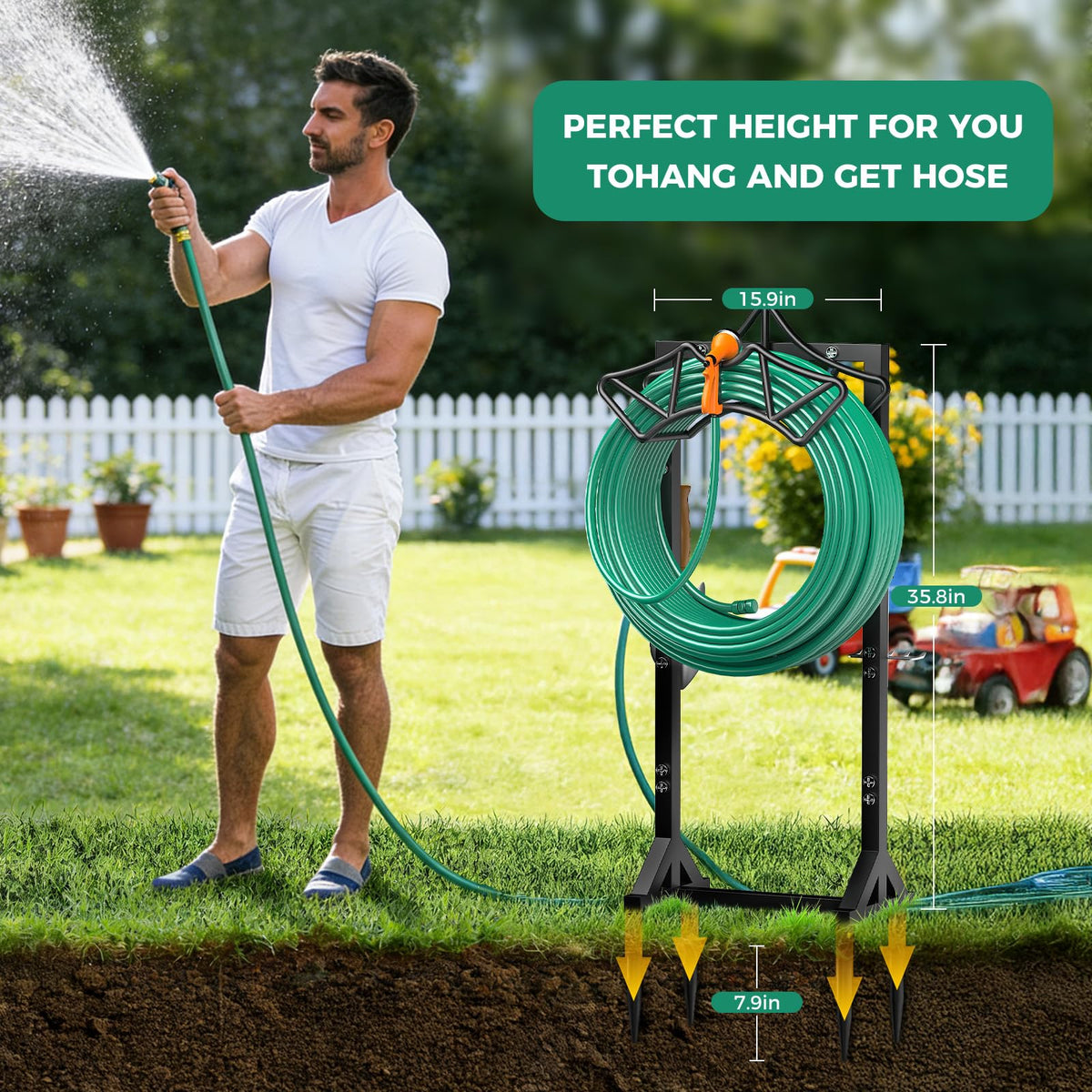 Hose head groove keeps nozzle within easy reach.