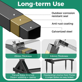 Stainless steel hardware resists outdoor corrosion.