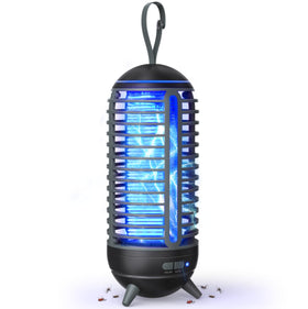JUSENWDSL cordless bug zapper outdoors at dusk for mosquito control