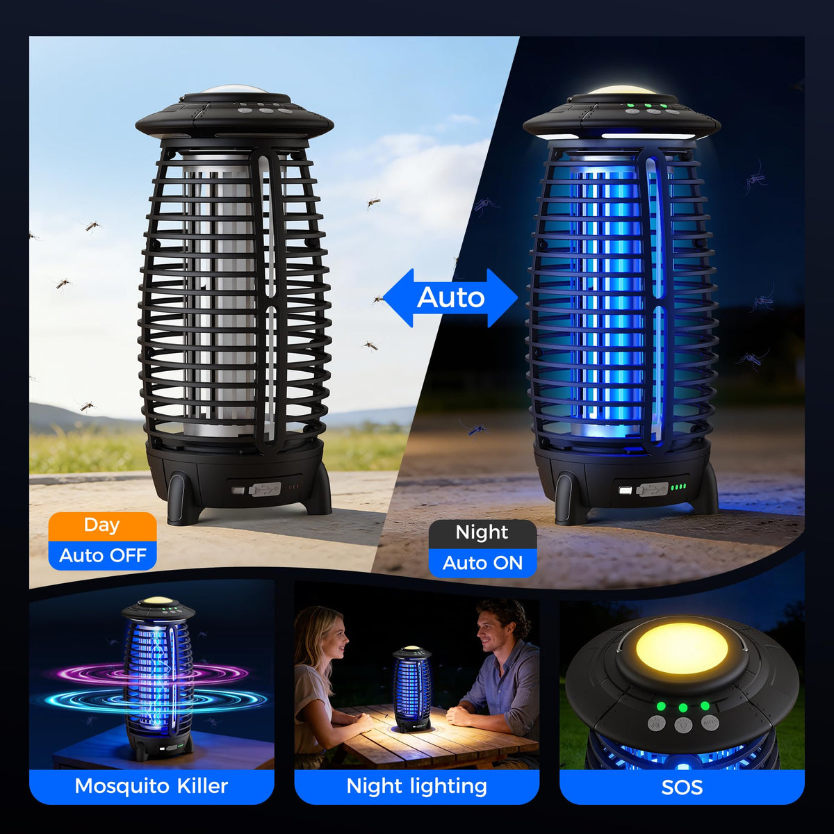 JUSENWDSL Bug Zapper with IPX6 waterproof rating withstands rain outdoors