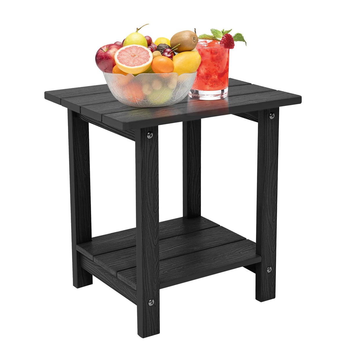 Juserox weatherproof table complements poolside or porch seating with reliable surface.