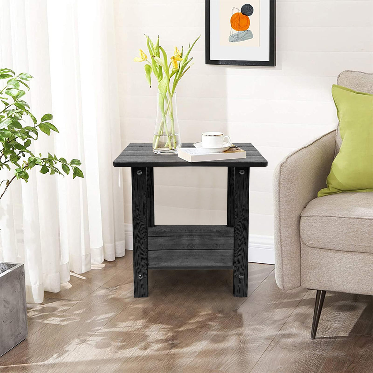 Juserox 17-inch black table brings affordable luxury to decks and patios.