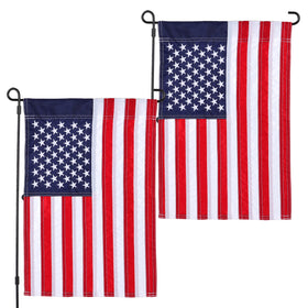 JUSHEN American flag garden flag with embroidered stars for premium patriotic display.