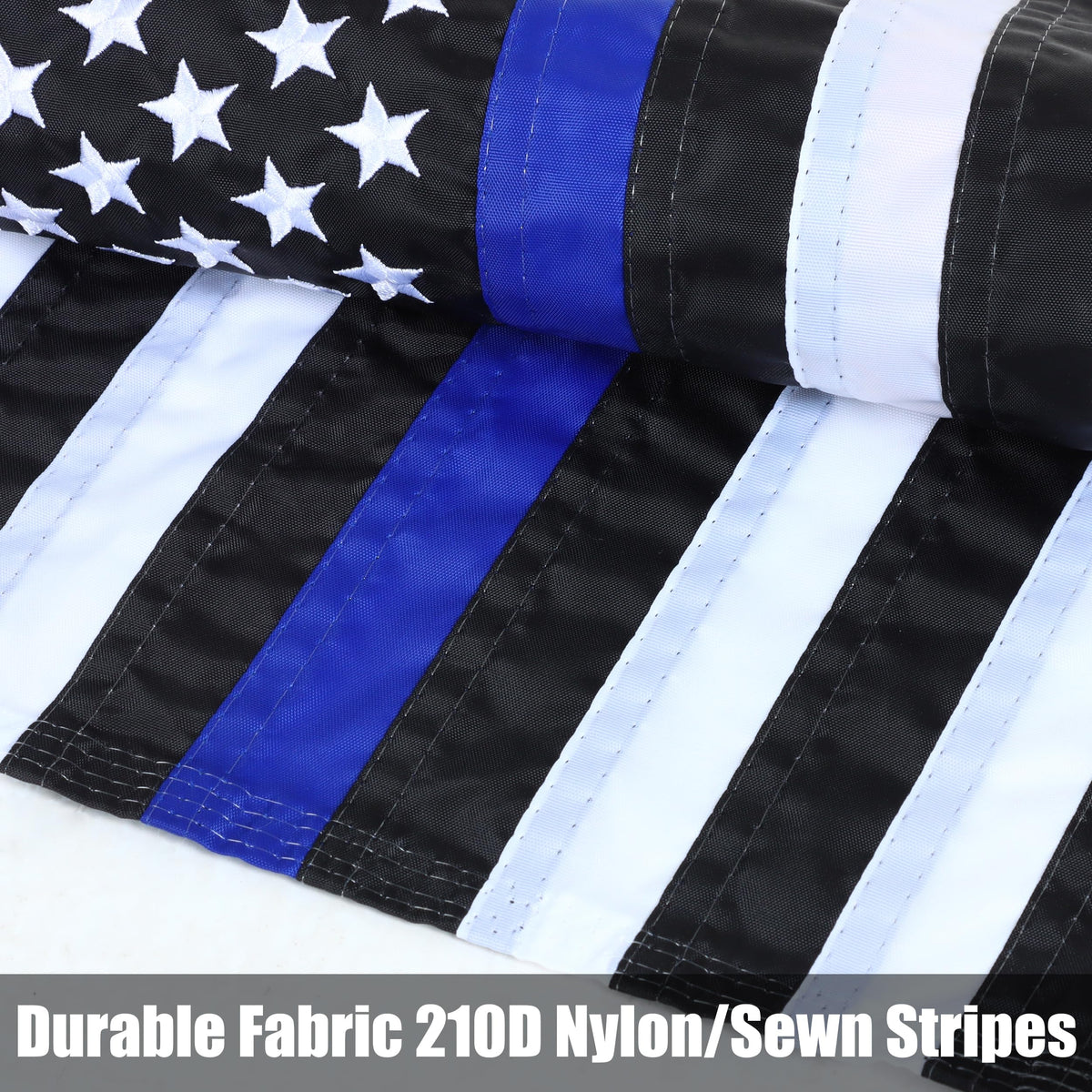 JUSHEN flag close-up shows double-stitching for enhanced durability