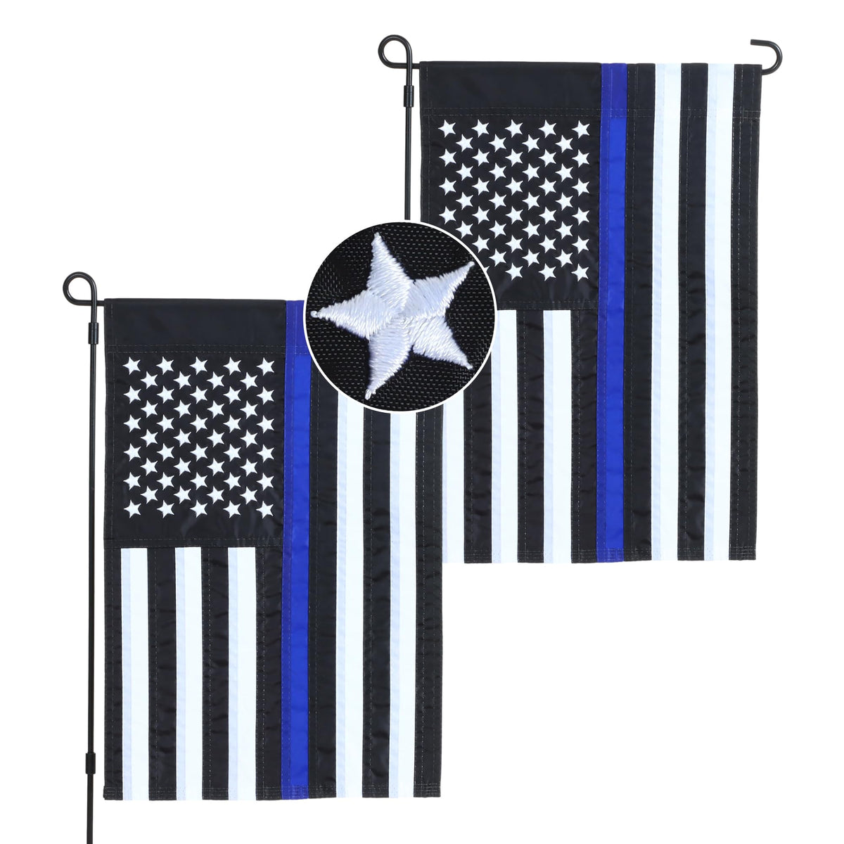 JUSHEN thin blue line flag 12x18 with embroidered stars for outdoor display