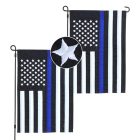 JUSHEN thin blue line flag 12x18 with embroidered stars for outdoor display