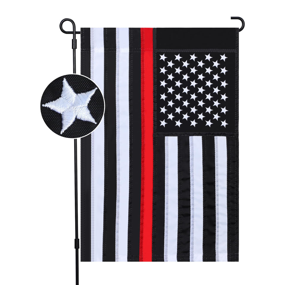 JUSHEN Thin Red Line flag 12x18 double-sided for bold outdoor display.