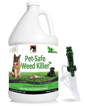 Just For Pets Weed Killer Spray gallon bottle front view, ready-to-use weed control for pet-friendly yards