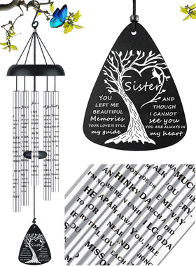 JUST FOR WIND sympathy wind chimes in outdoor setting offer comforting memory of a sister.