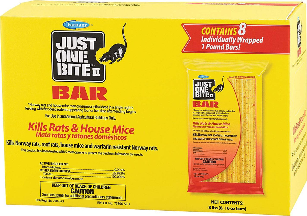 Just One Bite II 16oz bait bars in a pack ready for rodent control.