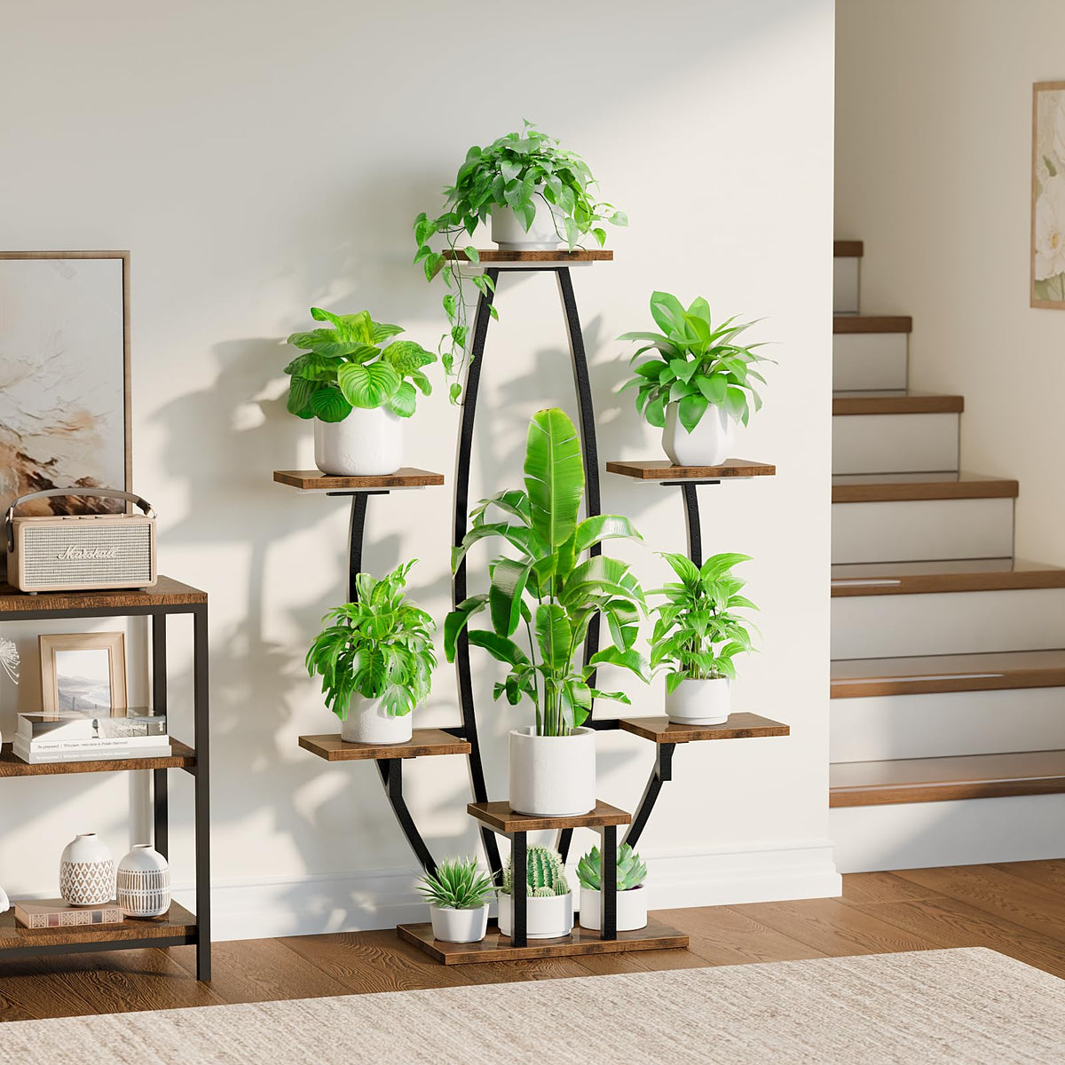 JUSTOGO plant display for living room enhances decor and plant accessibility.