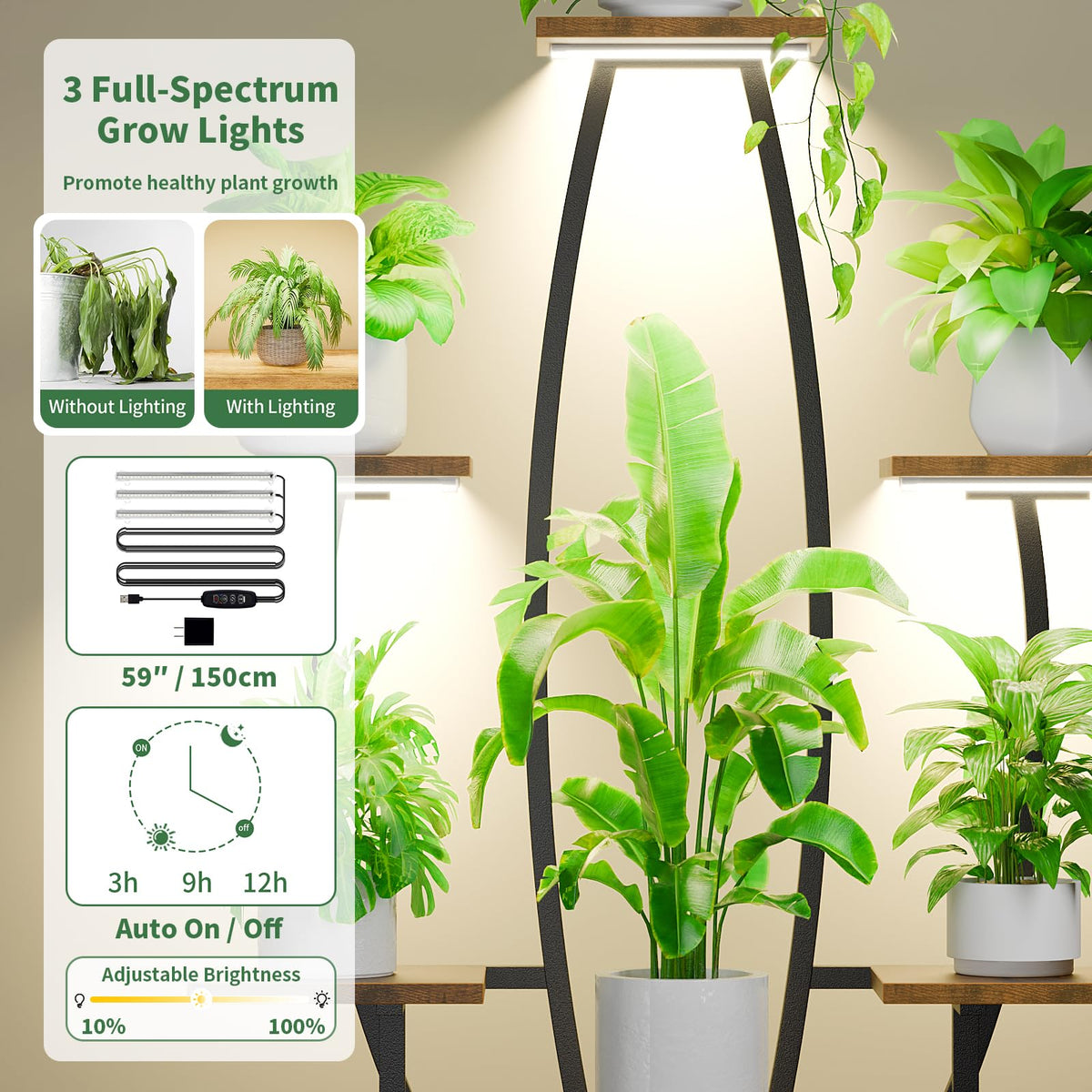 JUSTOGO metal plant rack with sturdy frame supports heavy pots securely.