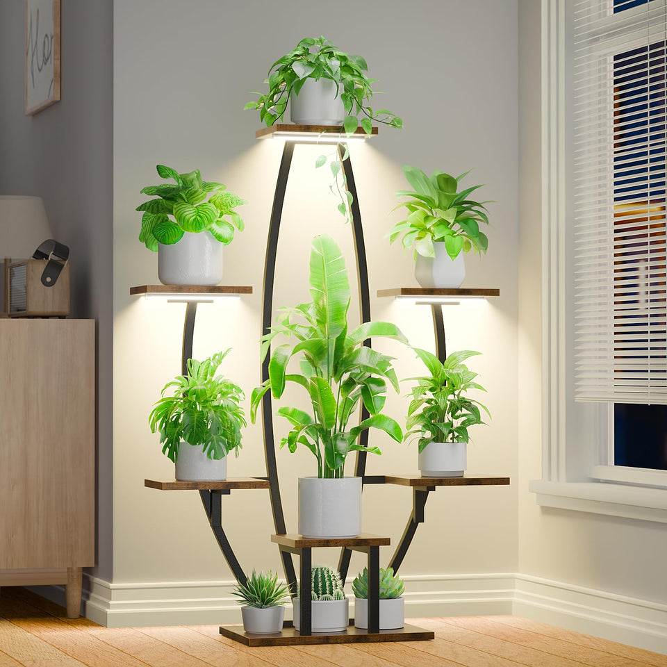 JUSTOGO plant stand with grow lights, seven-tier shelves for vibrant indoor greenery.