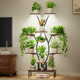 JUSTOGO X-shaped stand blends wood and metal for a modern display.