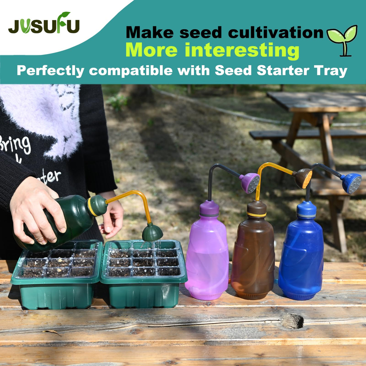 JUSUFU 2-in-1 spray head enables misting and direct watering.