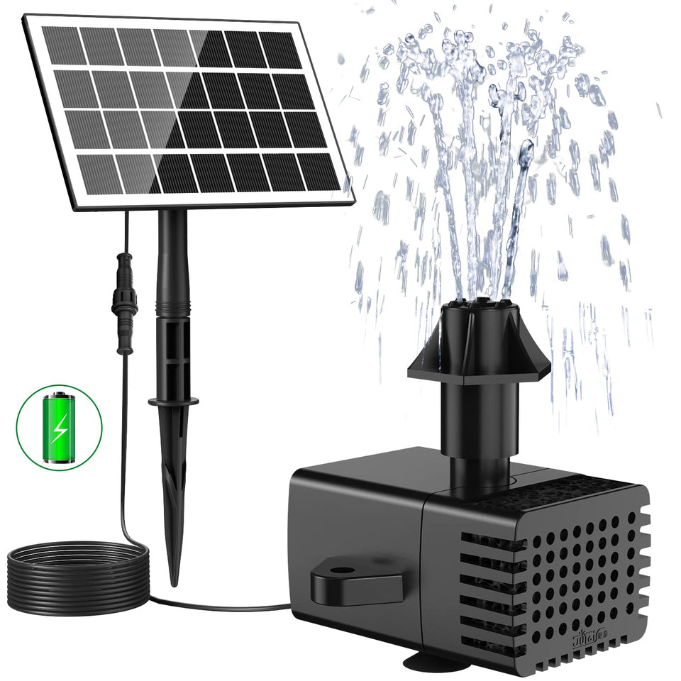 JuTai solar fountain with glass panel delivering smooth, stable spray.