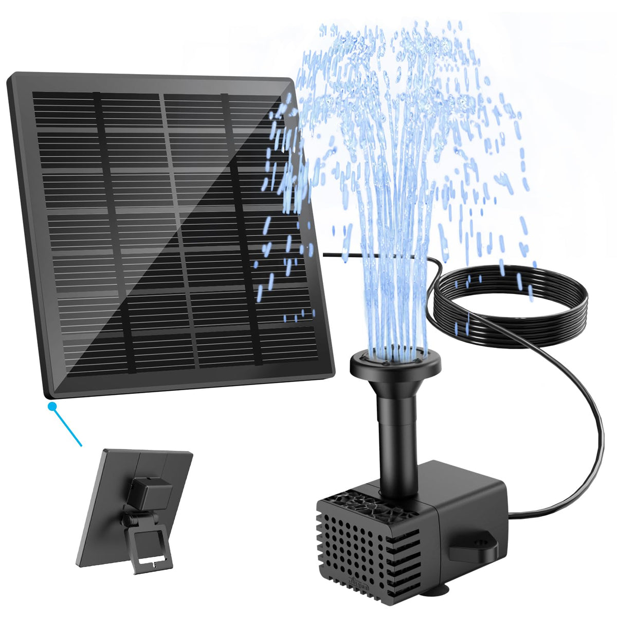 JuTai solar fountain kit with holder and glass panel for versatile placement.