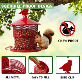 JUTYAST large-capacity feeder showcases 360-degree feeding for year-round backyard birds.
