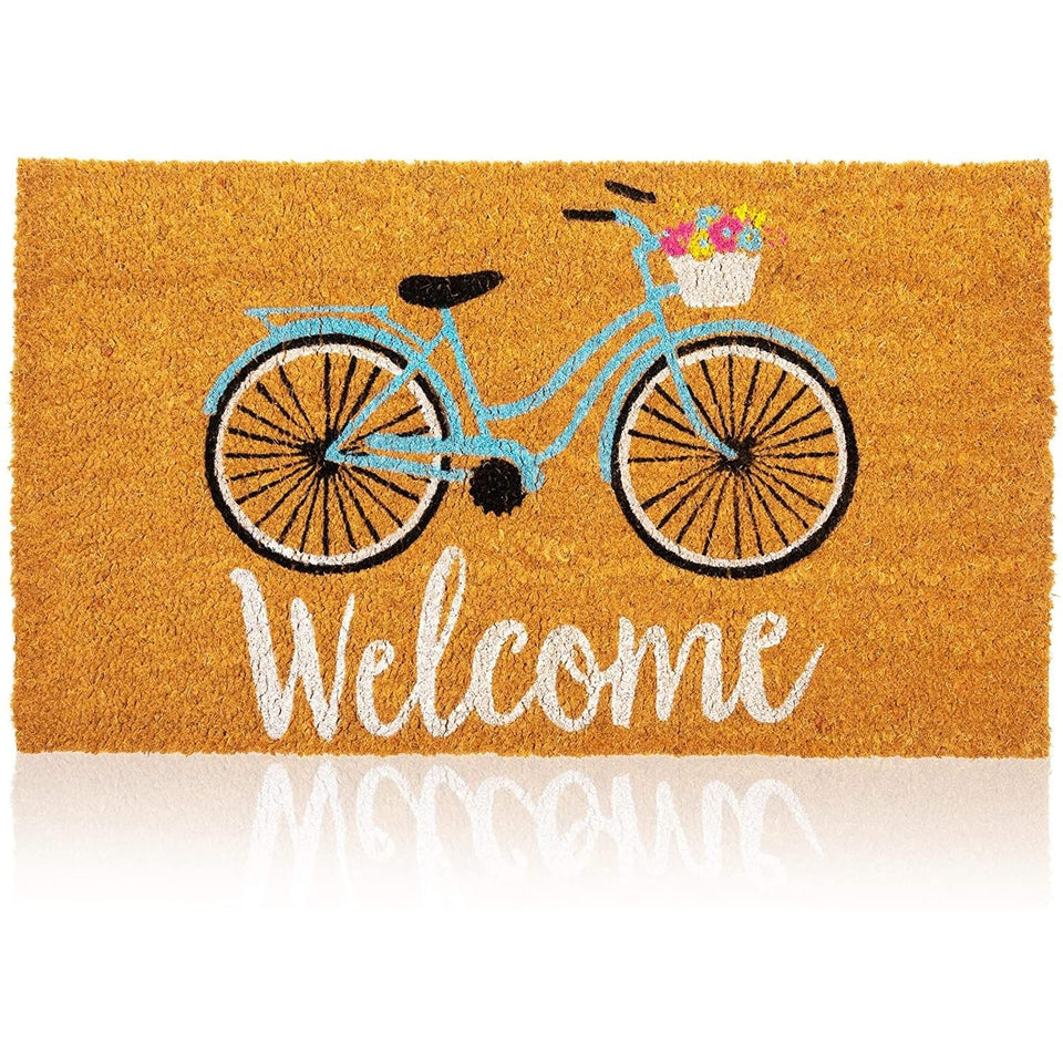 Juvale coir welcome mat 30x17 natural bicycle design traps dirt at the door