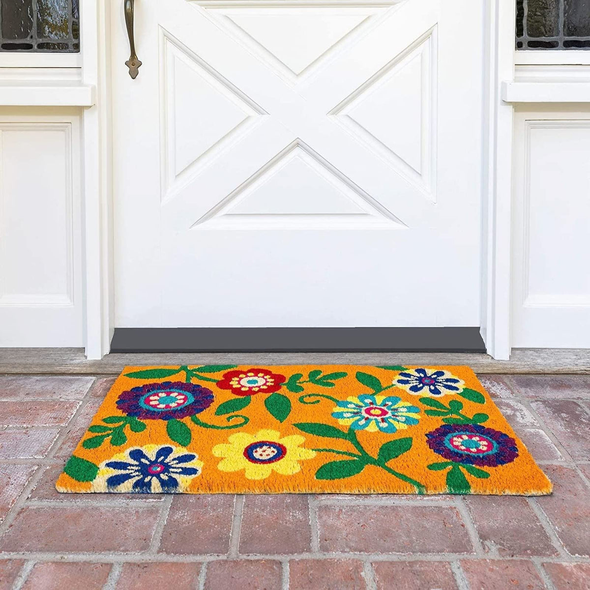Juvale Floral Coir Door Mat coir texture closeup adds natural warmth to porches.