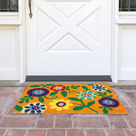 Juvale Floral Coir Door Mat coir texture closeup adds natural warmth to porches.
