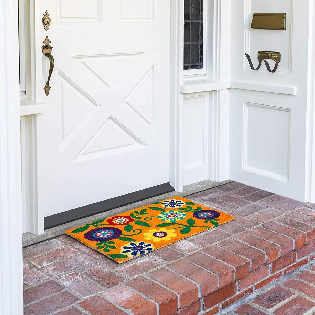 Juvale Floral Coir Door Mat floral pattern closeup highlights vibrant petals for stylish entries.