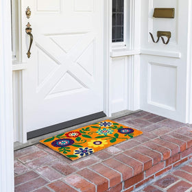 Juvale Floral Coir Door Mat floral pattern closeup highlights vibrant petals for stylish entries.