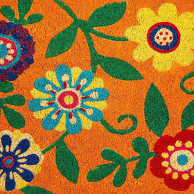 Juvale Floral Coir Door Mat non-slip feature keeps mat in place during rain.