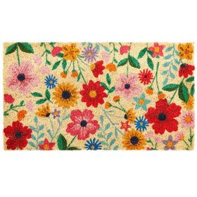 Juvale Flower Door Mat close-up of floral pattern boosts curb appeal.