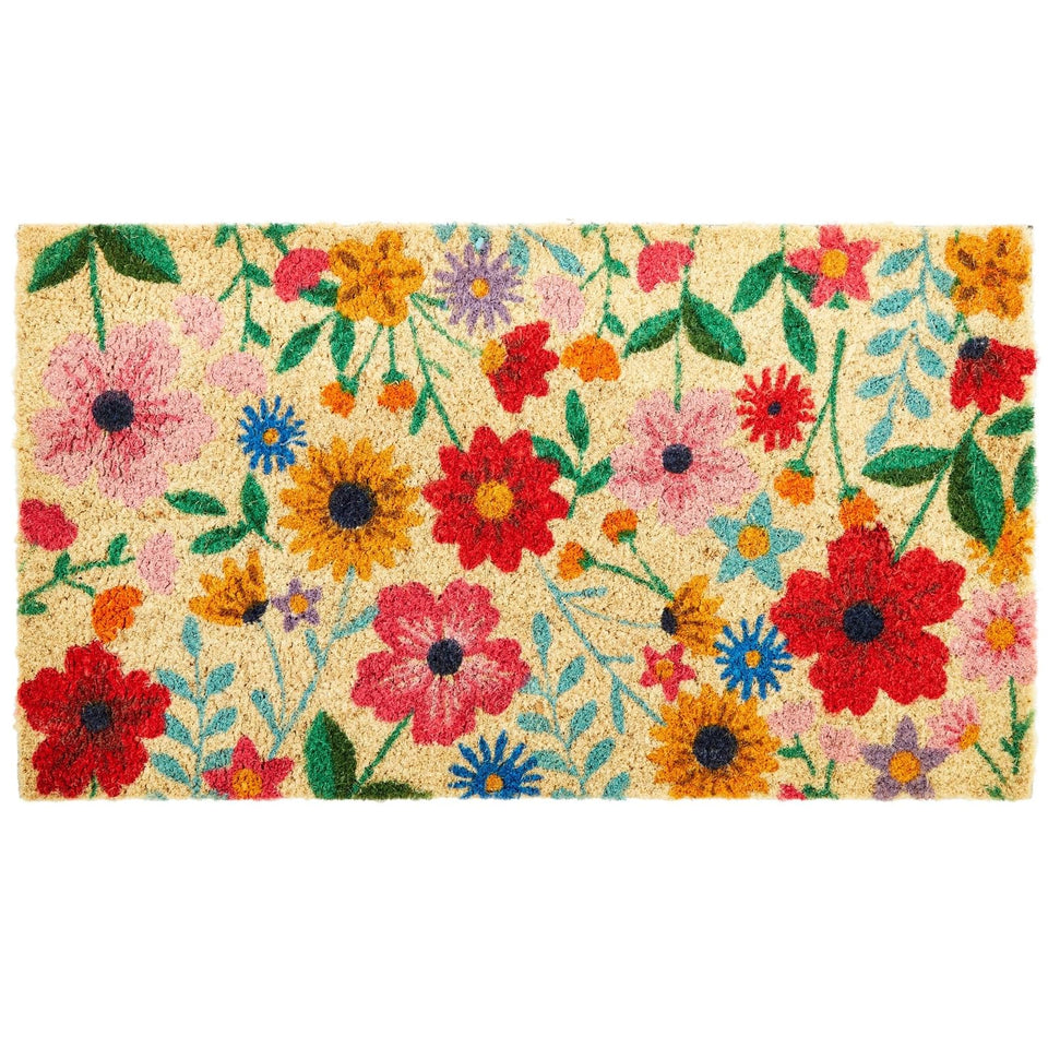 Juvale Flower Door Mat close-up of floral pattern boosts curb appeal.