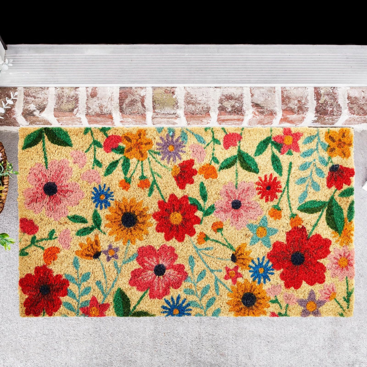 Juvale Flower Door Mat front door display showcases vibrant colors for a welcoming entry.