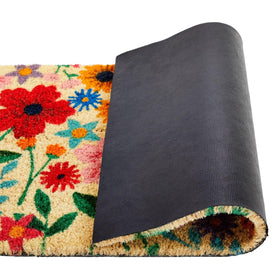 Juvale Flower Door Mat with PVC backing demonstrates water shedding for damp entryways.