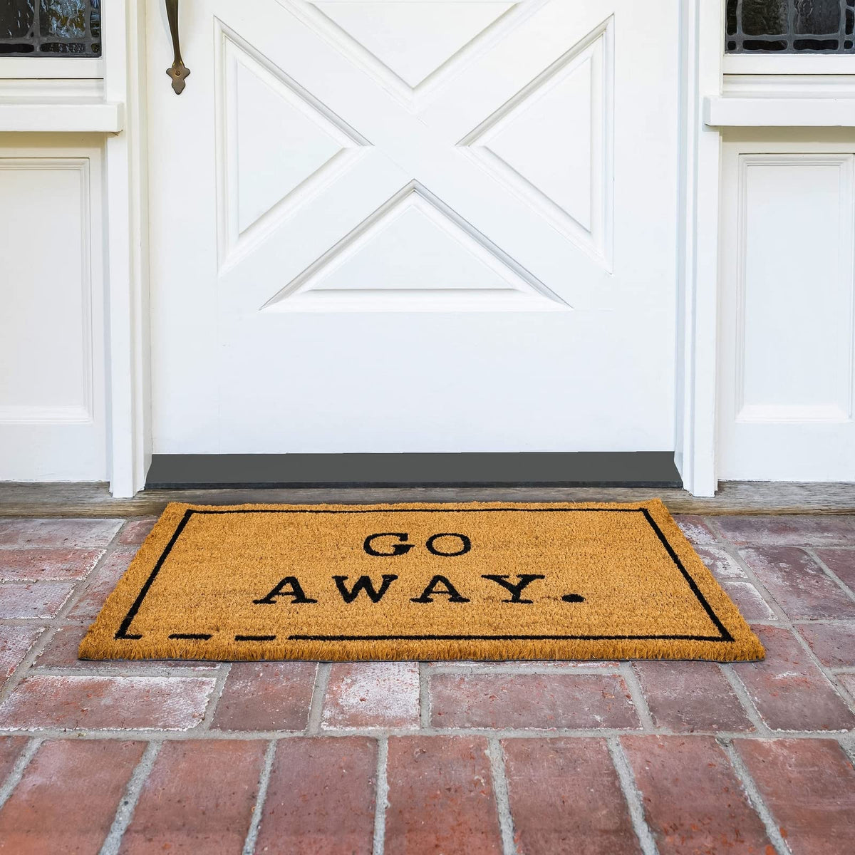 Close-up of coir texture on Juvale Go Away Doormat proving durable dirt removal.