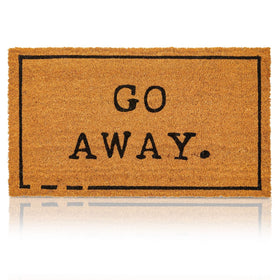 Juvale Go Away Doormat at the front door with bold text for outdoor humor.