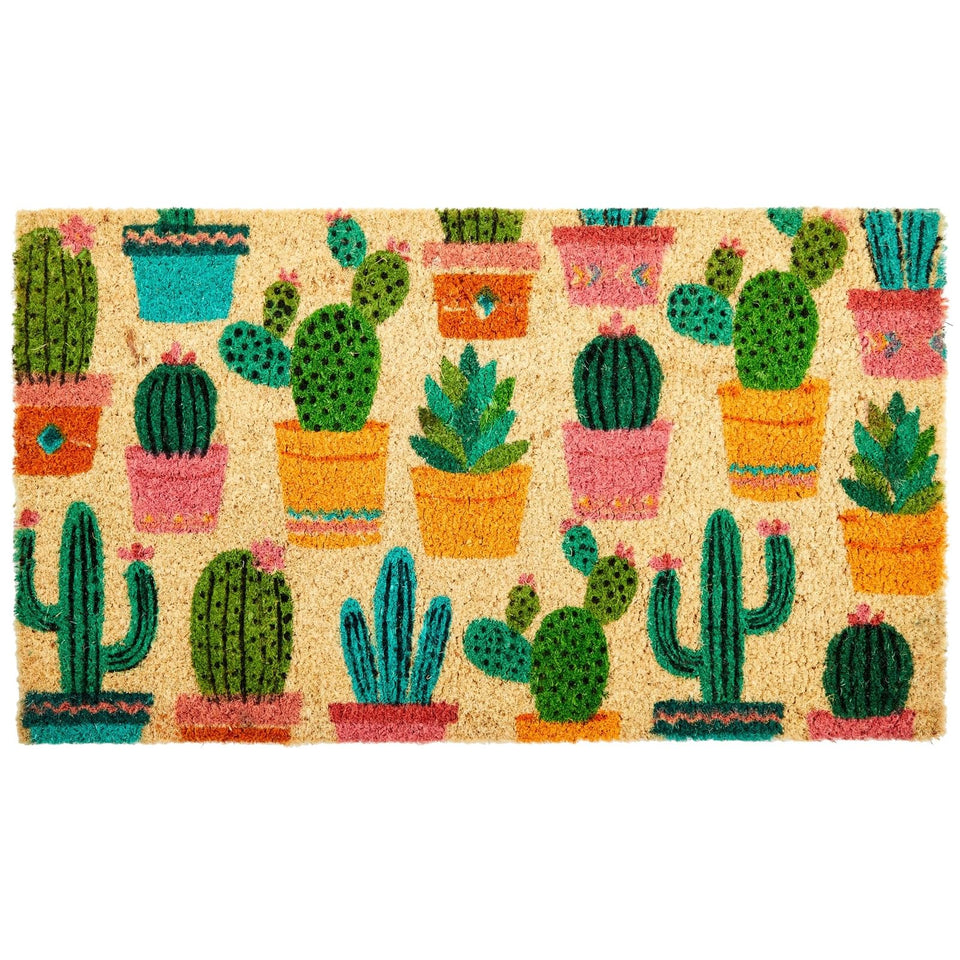 Juvale natural coco coir doormat with cactus pattern for clean shoes and curb appeal