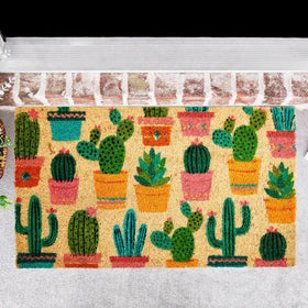 Juvale outdoor front-door mat features vibrant cactus design to welcome guests and set style