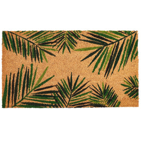 Juvale tropical palms door mat welcomes guests with durable coir for dirt scraping.