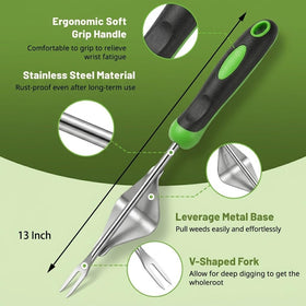 Juxifyron soft-grip handle weeder reduces hand fatigue during weeding.